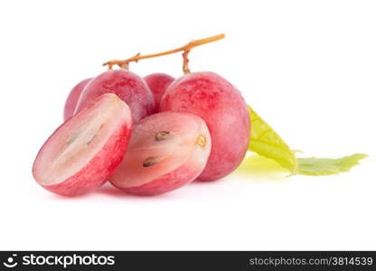 Bunch of red grapes , fresh with water drops. Isolated on white background.