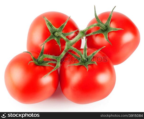 Bunch of red juicy tomatoes isolated on white background