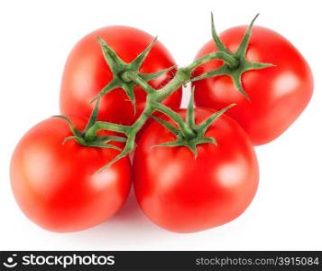 Bunch of red juicy tomatoes isolated on white background