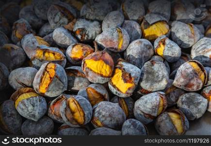 Bunch of roasted chestnuts at street wendor