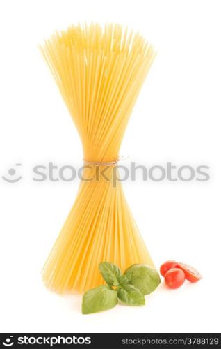 Bunch of spaghetti on white background.