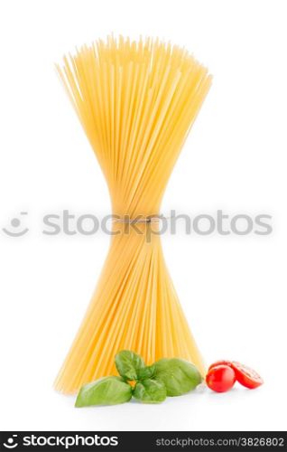 Bunch of spaghetti on white background.