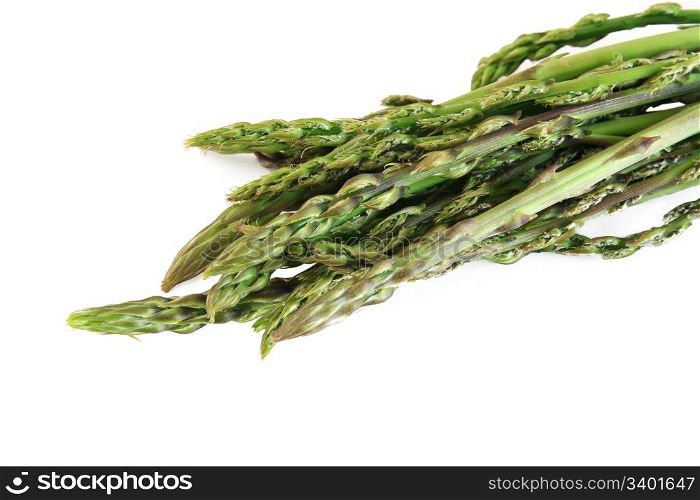 bunch of wild asparagus over white background