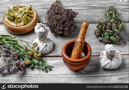 Bunches harvest of medicinal plants-clover,Linden and oregano