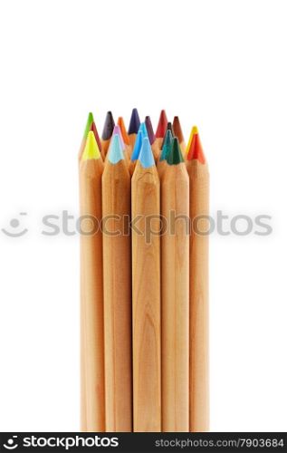 Bundle of big color pencils isolated on white