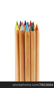 Bundle of big color pencils isolated on white