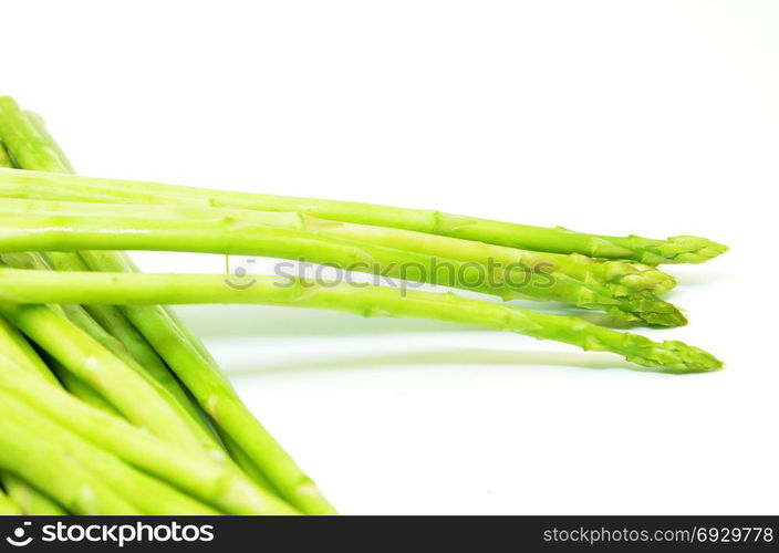 Bundle of green asparagus shoots isolated over white