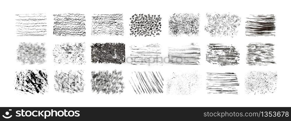 Bundle of handmade textures - acrylic paint, ink, watercolor, pastel, pencils for creating vector brushes or backgrounds. Handdrawn dirty grungy textured artistic isolated design elements on white.. textures collection vector illustration Isolated