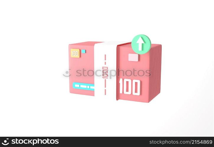 Bundle of icon money. minimal pink banknote on white background, business investment profit, money saving concept. 3d render. Dollar bills isolate. Economy and finance concept. cashless society