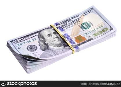 Bundle of new dollars isolated over the white background