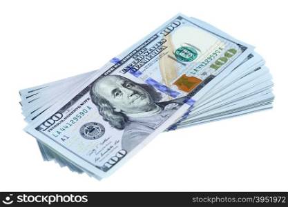 Bundle of new dollars isolated over white background