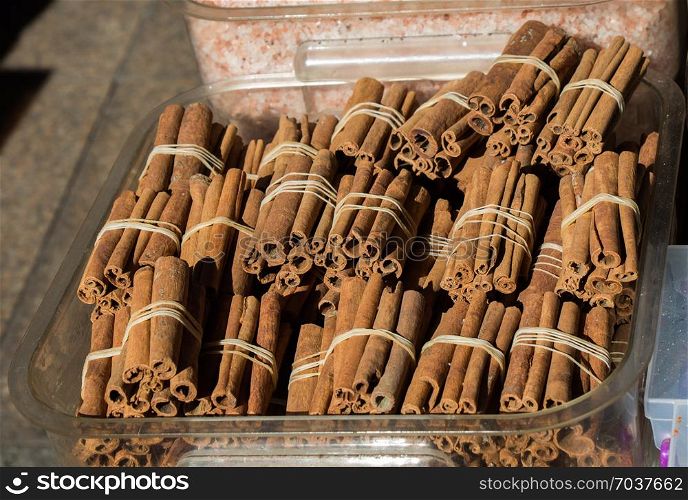 Bundles of Cinnamon sticks in stock