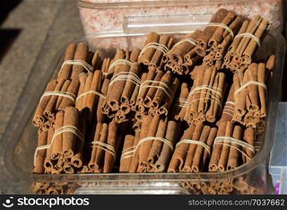 Bundles of Cinnamon sticks in stock