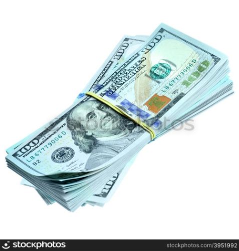 Bundles of dollars isolated over the white background