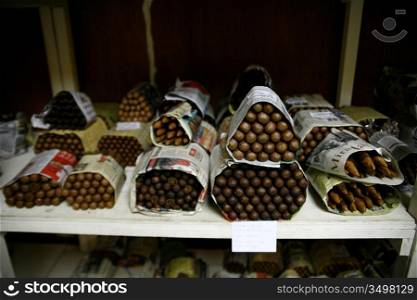 Bundles of Handmade Cigars at Factory