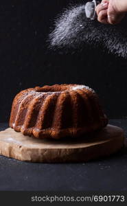 Bundt cake on a black background