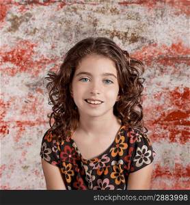 Bunette kid girl portrait smiling in retro vintage color