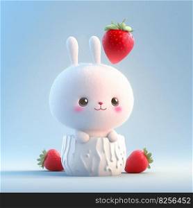 Bunny in a Pink Wonderland Holding a Strawberry AI generated