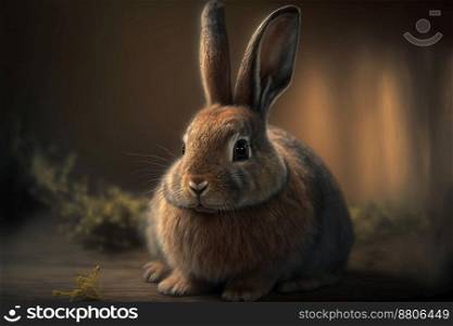 bunny rabbit lying on a wooden background