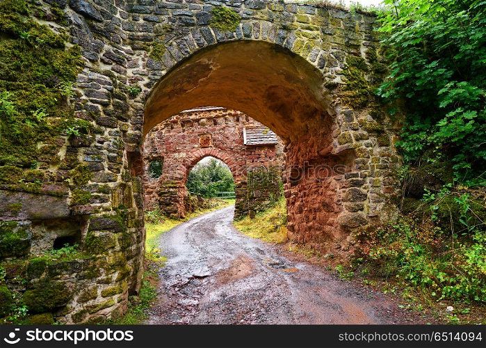 Burg Hohnstein ruins entrance arch in Harz Neustadt of Germany. Burg Hohnstein ruins in Harz Neustadt Germany