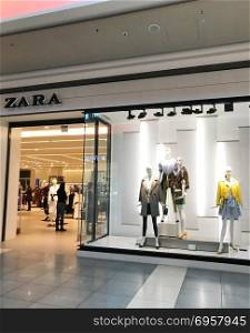 Burgas, Bulgaria - March 19, 2018: Zara store in Burgas. Zara is a Spanish clothing and accessories retailer based in Arteixo, Galicia.