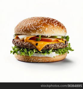 Burger isolated on white background. Illustration Generative AI. Burger isolated on white background. Illustration AI Generative