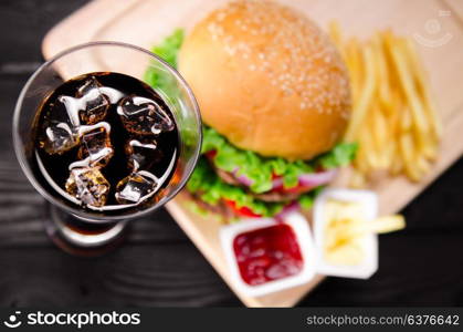 Burger served in bun in nutrition fast food concept