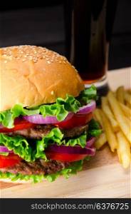 Burger served in bun in nutrition fast food concept