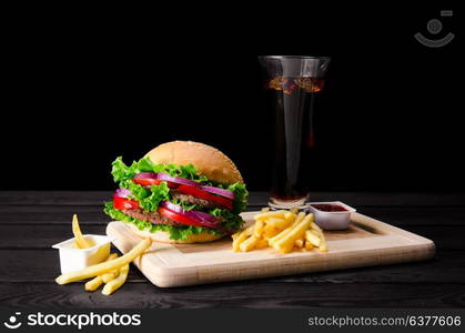 Burger served in bun in nutrition fast food concept