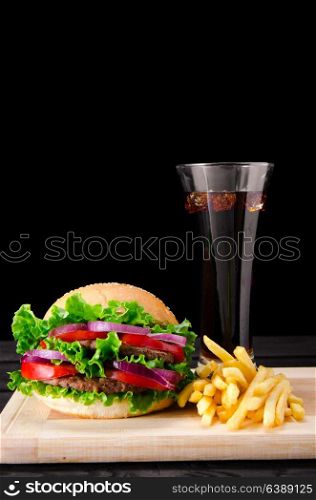 Burger served in bun in nutrition fast food concept