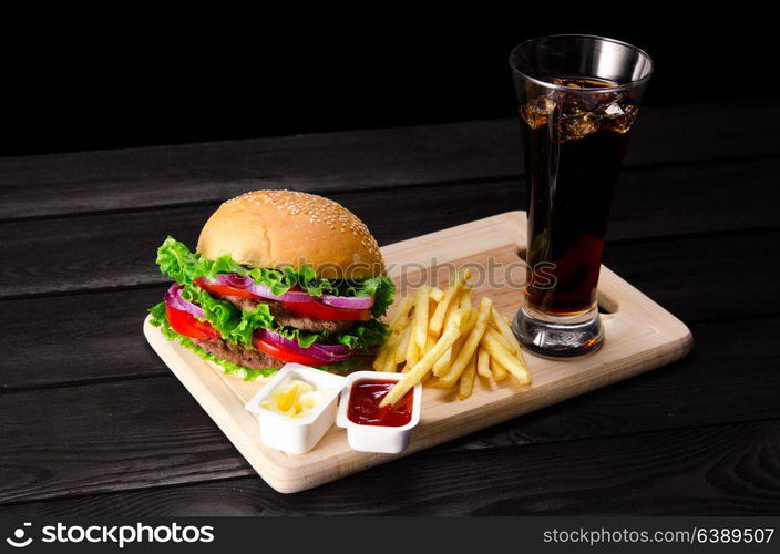 Burger served in bun in nutrition fast food concept