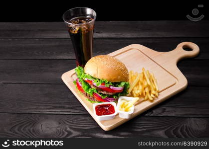 Burger served in bun in nutrition fast food concept