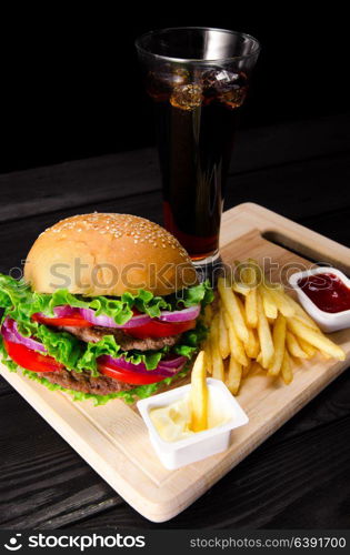 Burger served in bun in nutrition fast food concept