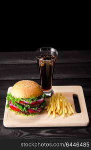 Burger served in bun in nutrition fast food concept