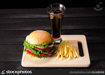 Burger served in bun in nutrition fast food concept