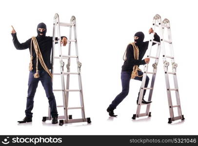 Burglar wearing balaclava isolated on white