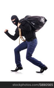 Burglar wearing balaclava isolated on white