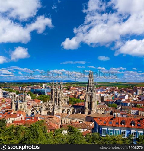 Burgos aerial view skyline with Cathedral in Castilla Leon of Spain