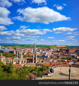 Burgos aerial view skyline with Cathedral in Castilla Leon of Spain