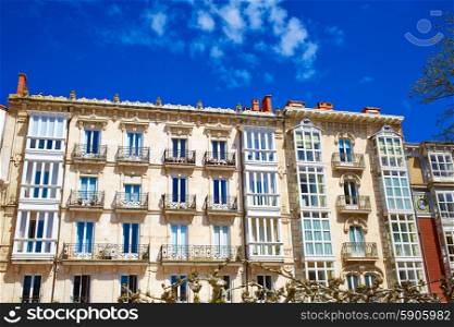 Burgos downtown buildings facades in Castilla Leon of Spain