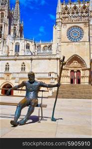 Burgos monument to Pilgrim in Cathedral by Saint James Way at Castilla Leon of Spain