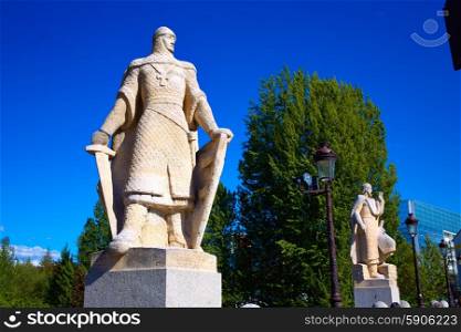 Burgos San Pablo bridge Statues over Arlanzon river in Castilla Spain