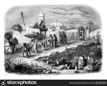 Burial in Algeria, vintage engraved illustration. Magasin Pittoresque 1844.