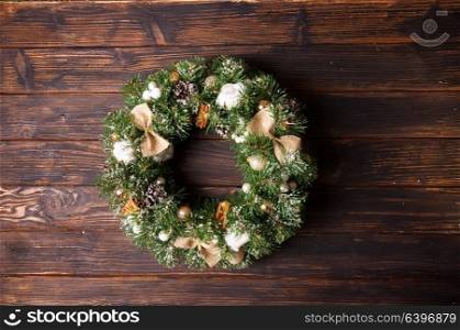 Burlap rustic Christmas wreath. Burlap rustic Christmas wreath with bows and cotton flowers