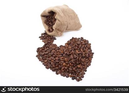 Burlap sack with coffee heart
