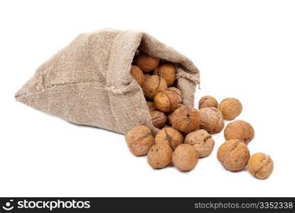 Burlap sack with walnuts