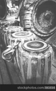 Burmese music instruments, image filter vintaged on black and white