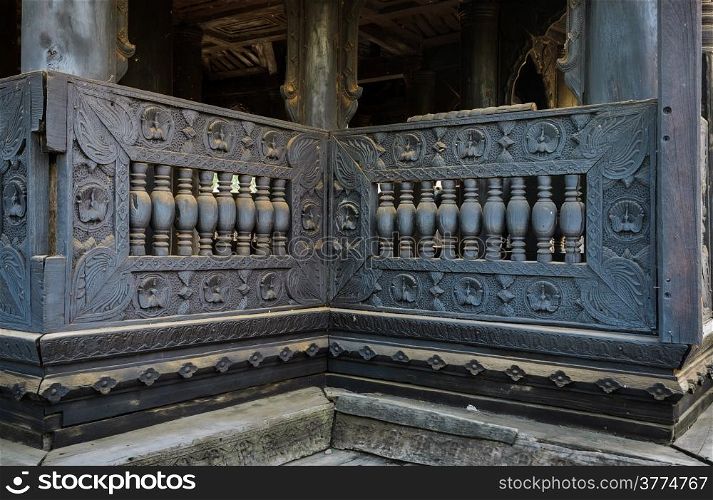 Burmese temple wood carving wall