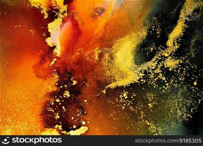 Burning abstract background from marble ink art of exquisite original painting . Painting was painted on high quality paper texture to create smooth marble background pattern of ombre alcohol ink .. Burning abstract background from marble ink art of exquisite original painting