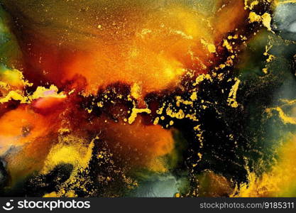 Burning abstract background from marble ink art of exquisite original painting . Painting was painted on high quality paper texture to create smooth marble background pattern of ombre alcohol ink .. Burning abstract background from marble ink art of exquisite original painting